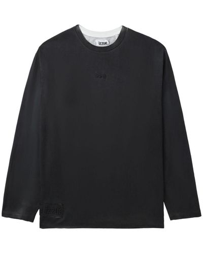 Izzue Graphic-print Long-sleeve Cotton T-shirt - Black