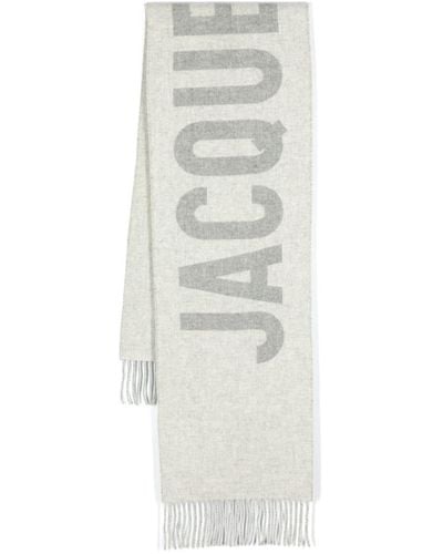 Jacquemus L'écharpe Logo Jacquard Wool Scarf - White