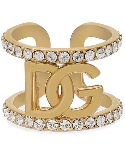 Dolce & Gabbana Rhinestone-embellished Logo Ring - Metallic