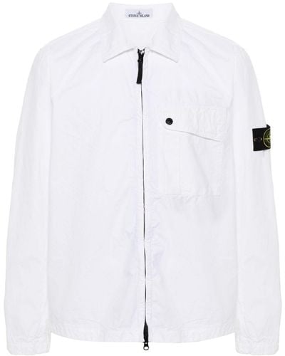 Stone Island Hemdjacke mit Kompass-Patch - Weiß