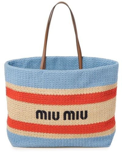 Miu Miu Striped Woven Tote Bag - Blue
