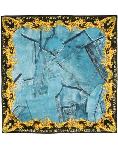 Versace Zijden Sjaal Met Denim-print - Blauw