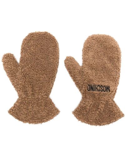 Moschino Logo-embroidered Shearling Mittens - Natural