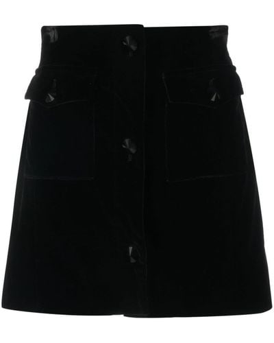 Alessandra Rich Button-detail Velvet A-line Skirt - Black