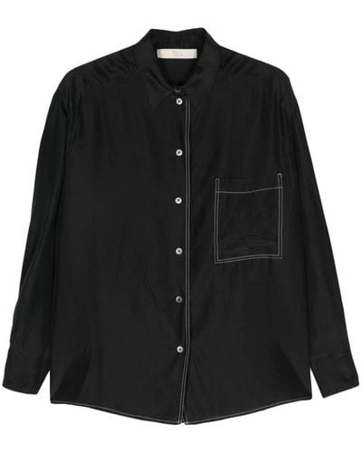 Tela Contrast-stitching Silk Shirt - Black