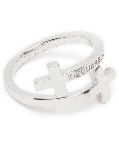 DSquared² Ring mit Logo-Gravur - Weiß