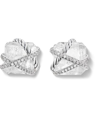 David Yurman Sterling Silver Cable Wrap Diamond Earrings - White
