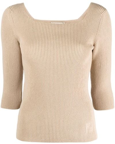 Fendi Ribbed-knit Cotton-blend Top - Natural