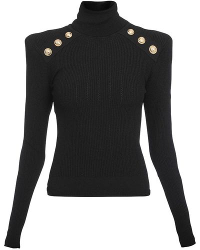 Balmain Jersey de canalé con cuello vuelto - Negro