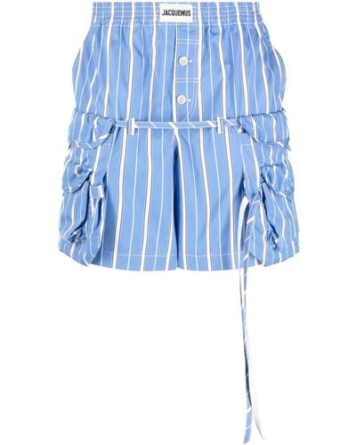 Jacquemus Trivela Stripe-print Cotton Shorts - Blue