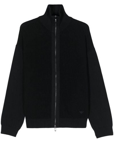 Emporio Armani Zip-up Open-knit Cardigan - Black