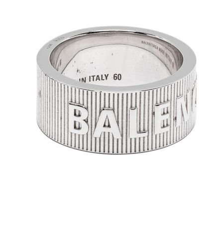 Balenciaga Geribbelde Ring Met Logo-reliëf - Wit
