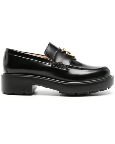 Pinko Love Birds Leather Loafers - Black