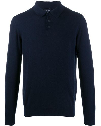 Giorgio Armani Classic Long Sleeve Polo Shirt - Blue