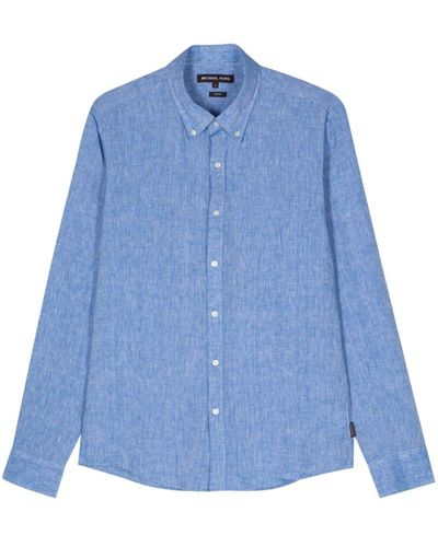 Michael Kors Slub-texture Linen Shirt - Blue