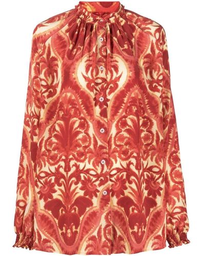 F.R.S For Restless Sleepers Graphic-print Silk Blouse - Red