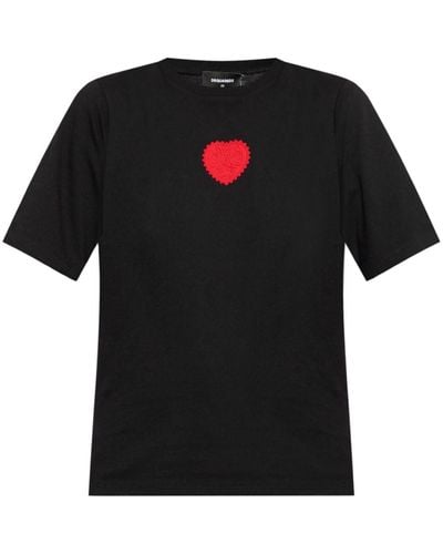 DSquared² Heart-patch Cotton T-shirt - Black