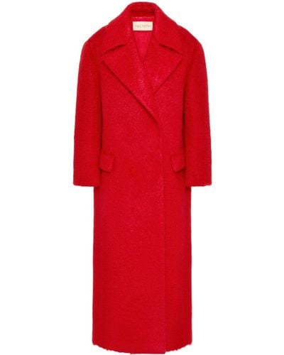 Valentino Garavani Uncoated Double-breasted Bouclé Coat - Red