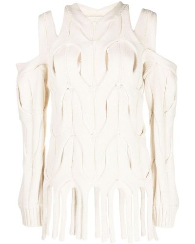 Dion Lee Cable-knit Fringed Fringed Sweater - White