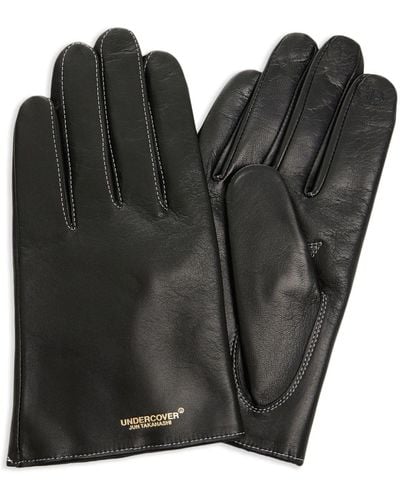 Undercover Logo-debossed Leather Gloves - Black
