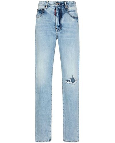 DSquared² Ripped-detail Slim-cut Jeans - Blue