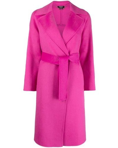 Liu Jo Belted Wool-blend Coat - Pink