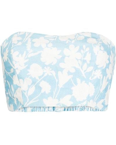 Bambah Lilly Floral-print Linen Tube Top - Blue