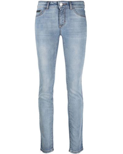 Philipp Plein Leggings denim con logo - Blu