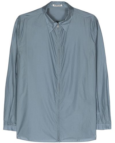 AURALEE Zip-up Semi-sheer Shirt - Blue
