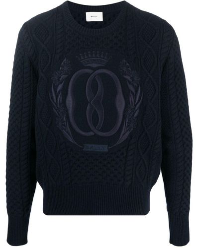 Bally Embroidered Cable-knit Jumper - Blue