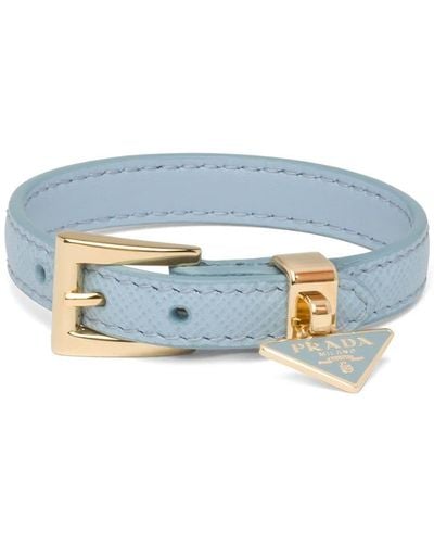 Prada Triangle-logo Leather Bracelet - Blue
