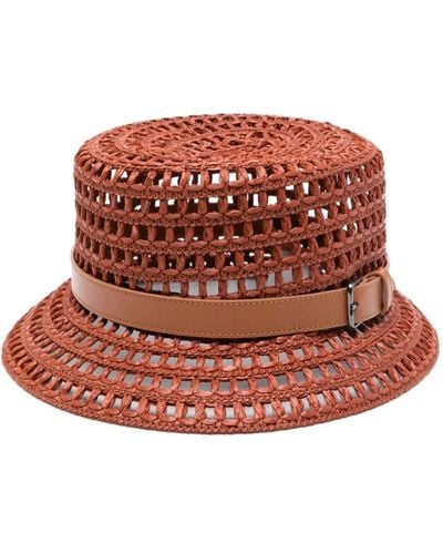 Max Mara Leather-detail Crochet Hat - Red