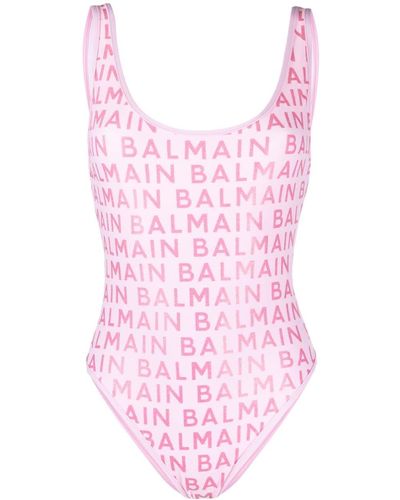 Balmain Badeanzug mit Logo-Print - Pink