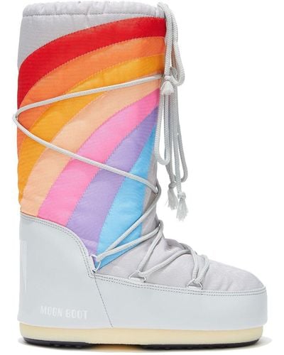 Moon Boot Logo Rainbow-print Snow Boots - White