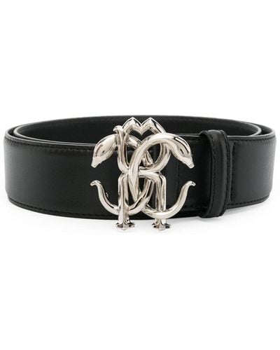 Roberto Cavalli Mirror Snake Leather Belt - Zwart
