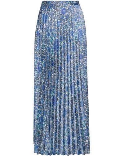 Sandro Paisley-print Pleated Midi Skirt - Blue