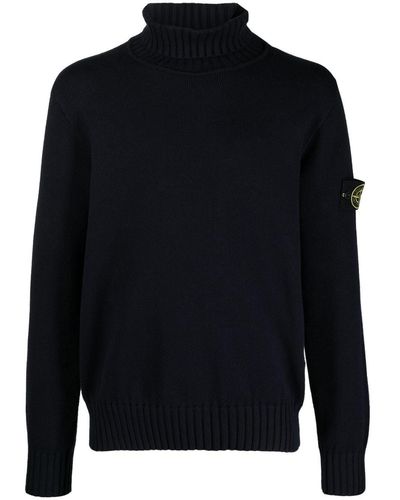 Stone Island Compass-patch Roll-neck Jumper - Blue