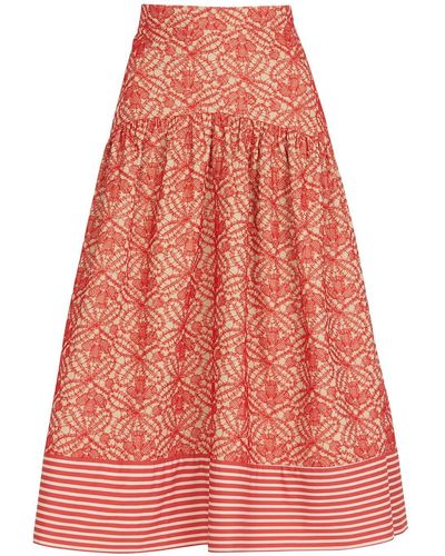 Silvia Tcherassi Floral-print Organic-cotton Skirt - Red