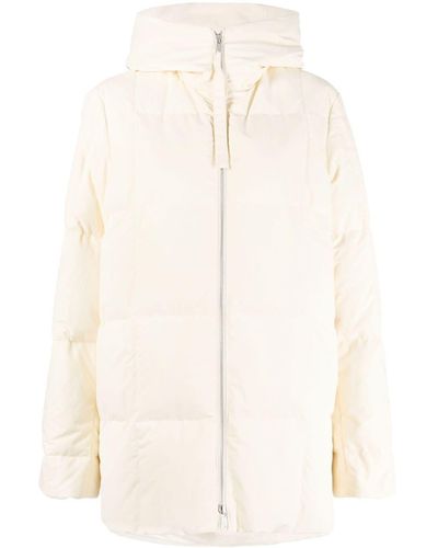 Jil Sander Padded Zip-up Cotton Hooded Coat - Natural