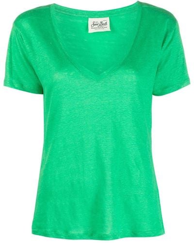 Mc2 Saint Barth T-shirt en lin à col v - Vert