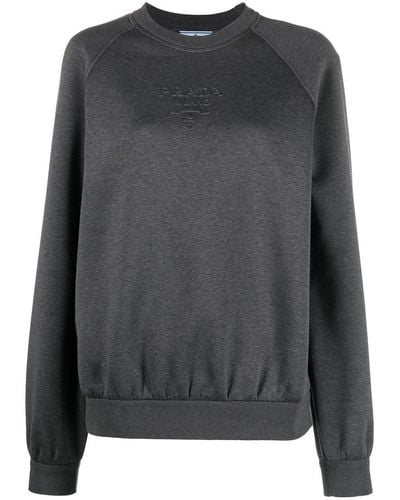 Prada Sweatshirt mit Logo-Prägung - Grau