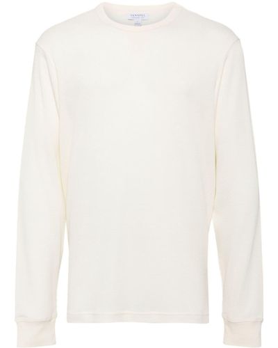 Sunspel T-Shirt mit Waffelstrick-Muster - Weiß