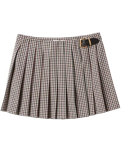 Miu Miu Minifalda a cuadros gingham - Blanco