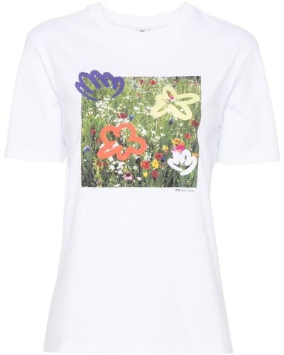 PS by Paul Smith Wild Flowers Cotton T-shirt - White