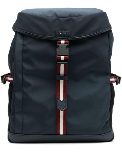Bally Stripe-detail Buckled Backpack - Blue