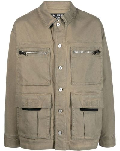 Balmain Button-up Stretch-cotton Military Jacket - Natural