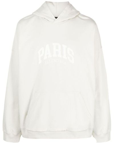Balenciaga Cities Paris Hoodie mit Logo-Stickerei - Weiß