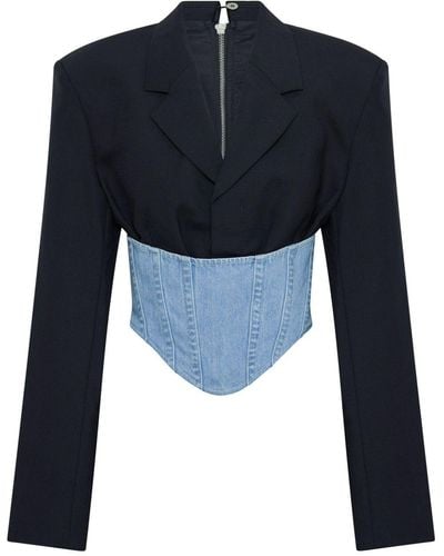 Dion Lee Corset-Style Cropped Blazer - Blue