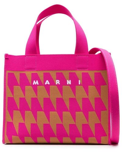 Marni Small Houndstooth-print Tote Bag - Pink