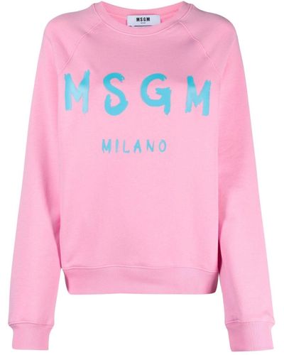 MSGM Crew Neck Logo-print Cotton Sweatshirt - Pink